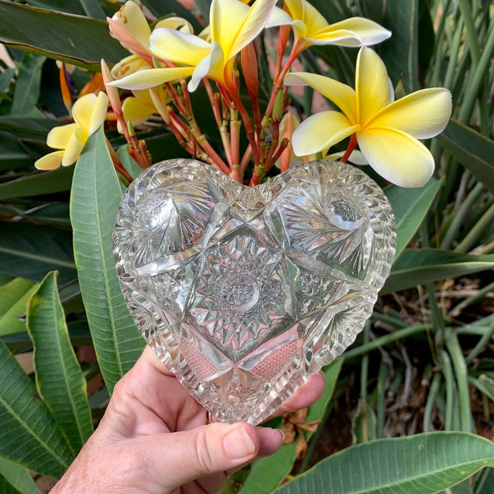 Antique American Brilliant Glass Art Deco Heart Wedding Gift